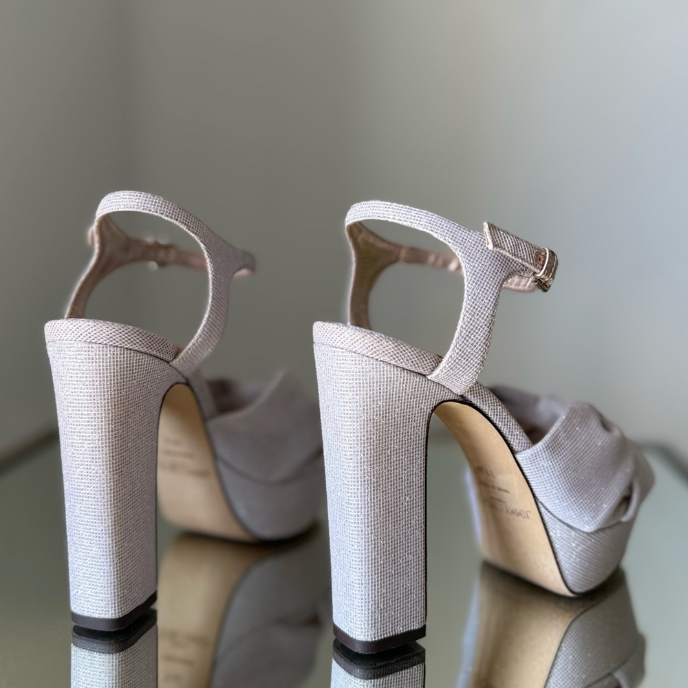 EUC JIMMY CHOO Heloise 120MM Glitter Platform Sandals Macaron 36.5 $1,025 - Picture 12 of 13